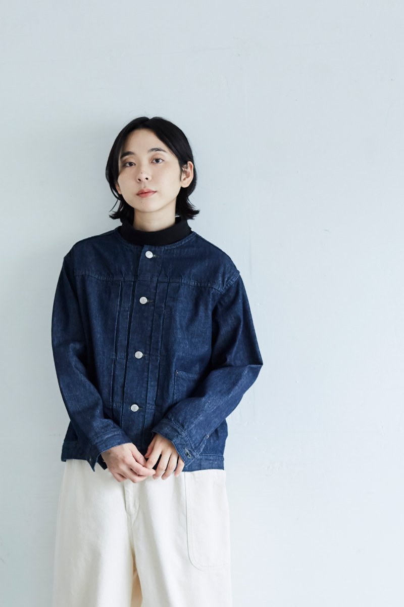 cotton denim no collar jacket / indigo - atelier naruse | Online store