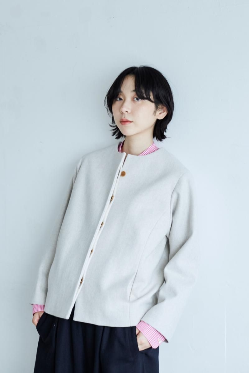 french linen mini gingham band-collar shirt - atelier naruse