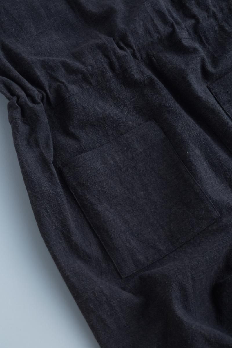 cotton slab over-alls / black - atelier naruse｜Online store