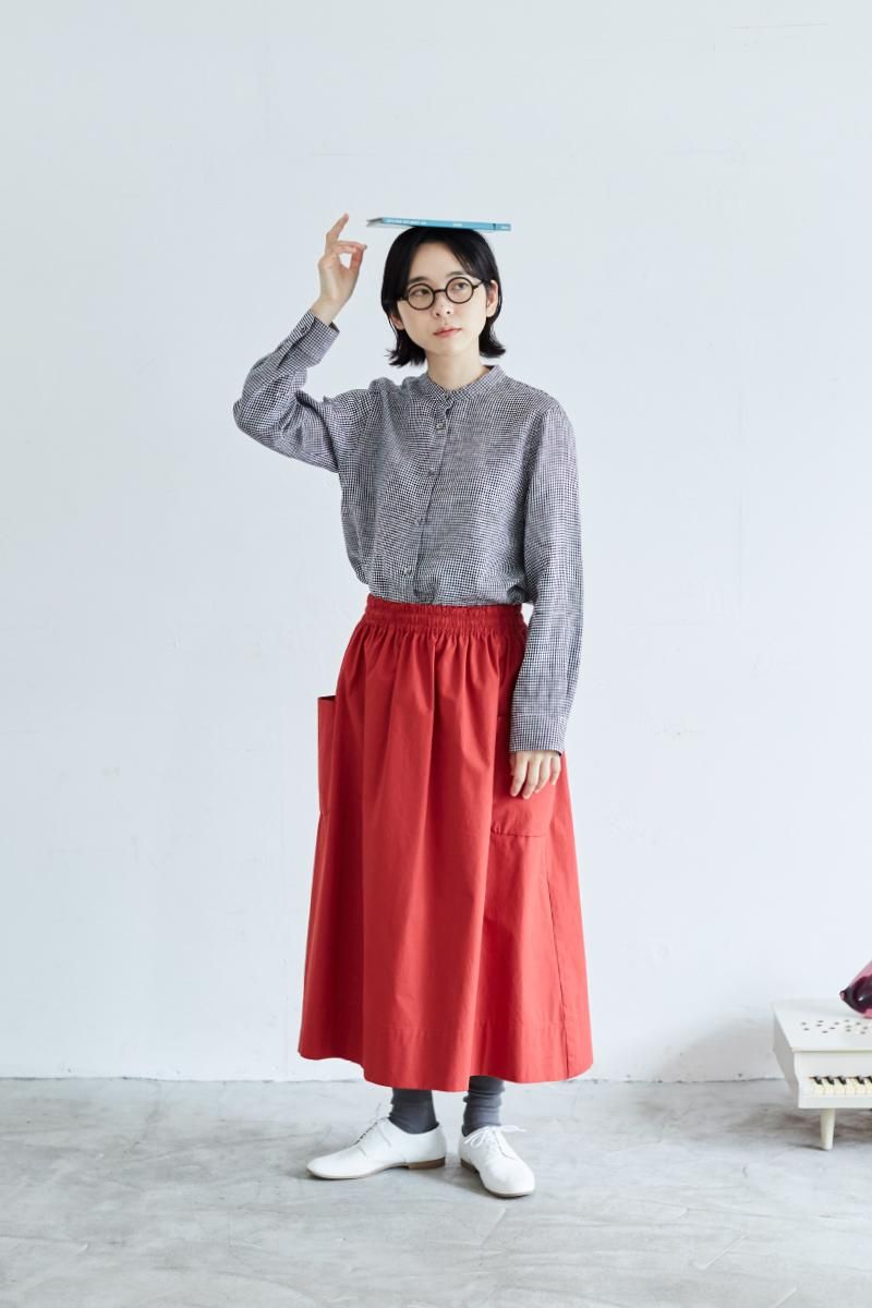 cotton patch pocket skirt / red - atelier naruse｜Online