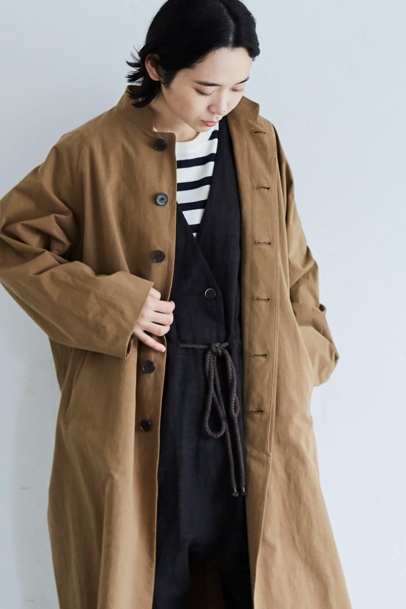 cotton-hemp stand collar coat / beige - atelier naruse