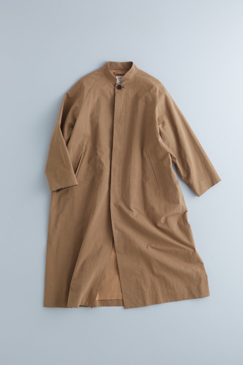 cotton-hemp stand collar coat / camel