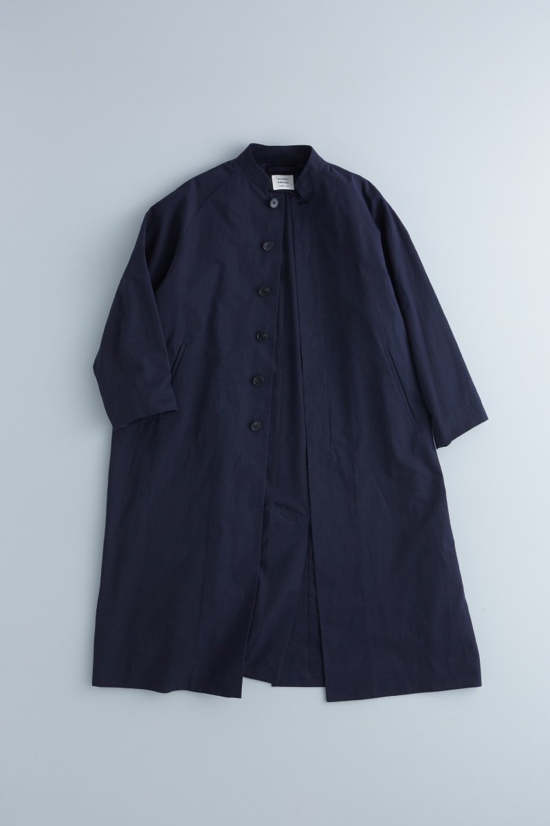cotton-hemp stand collar coat / navy