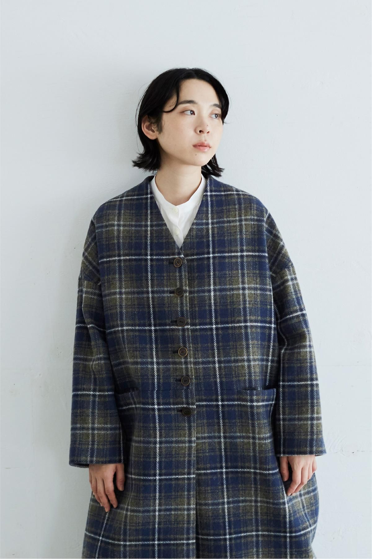 tartan check tweed cocoon coat - atelier naruse｜Online store｜the an