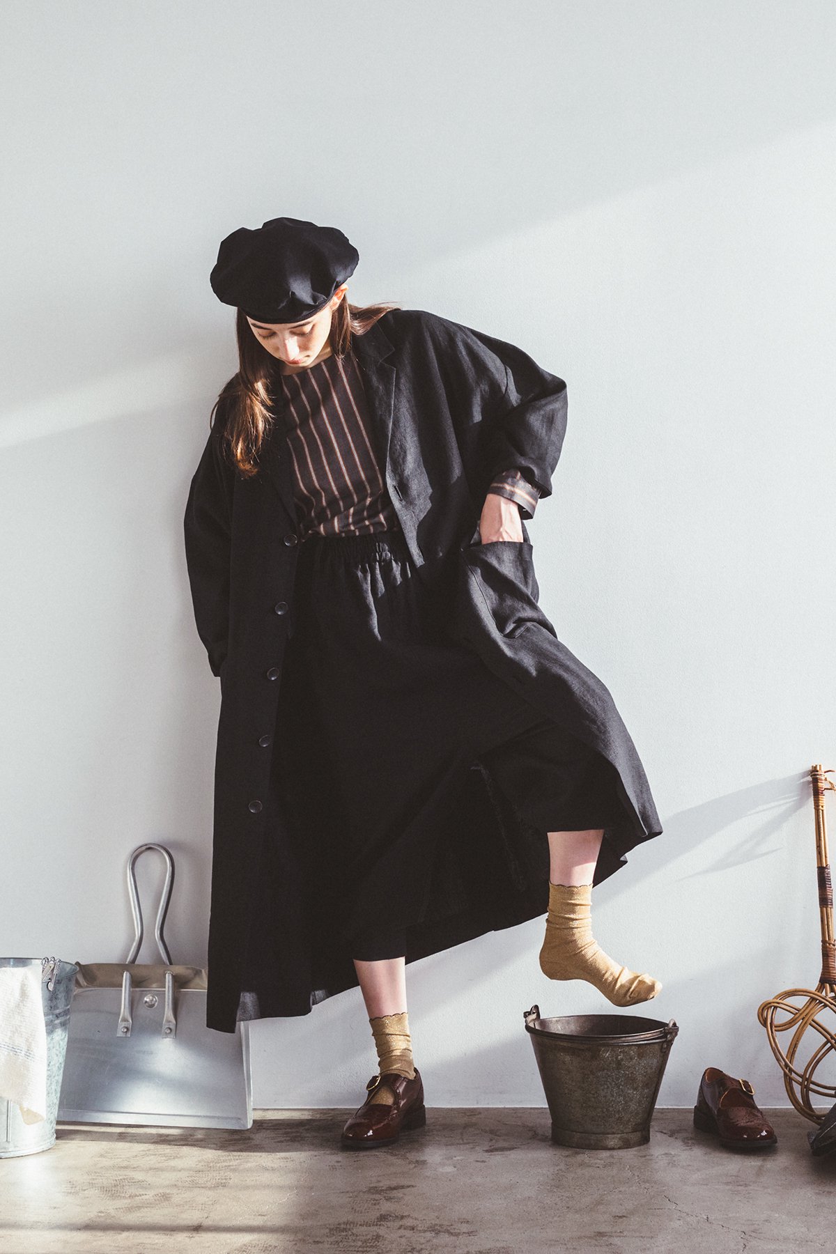 linen tailored coat / black - atelier naruse | Online store