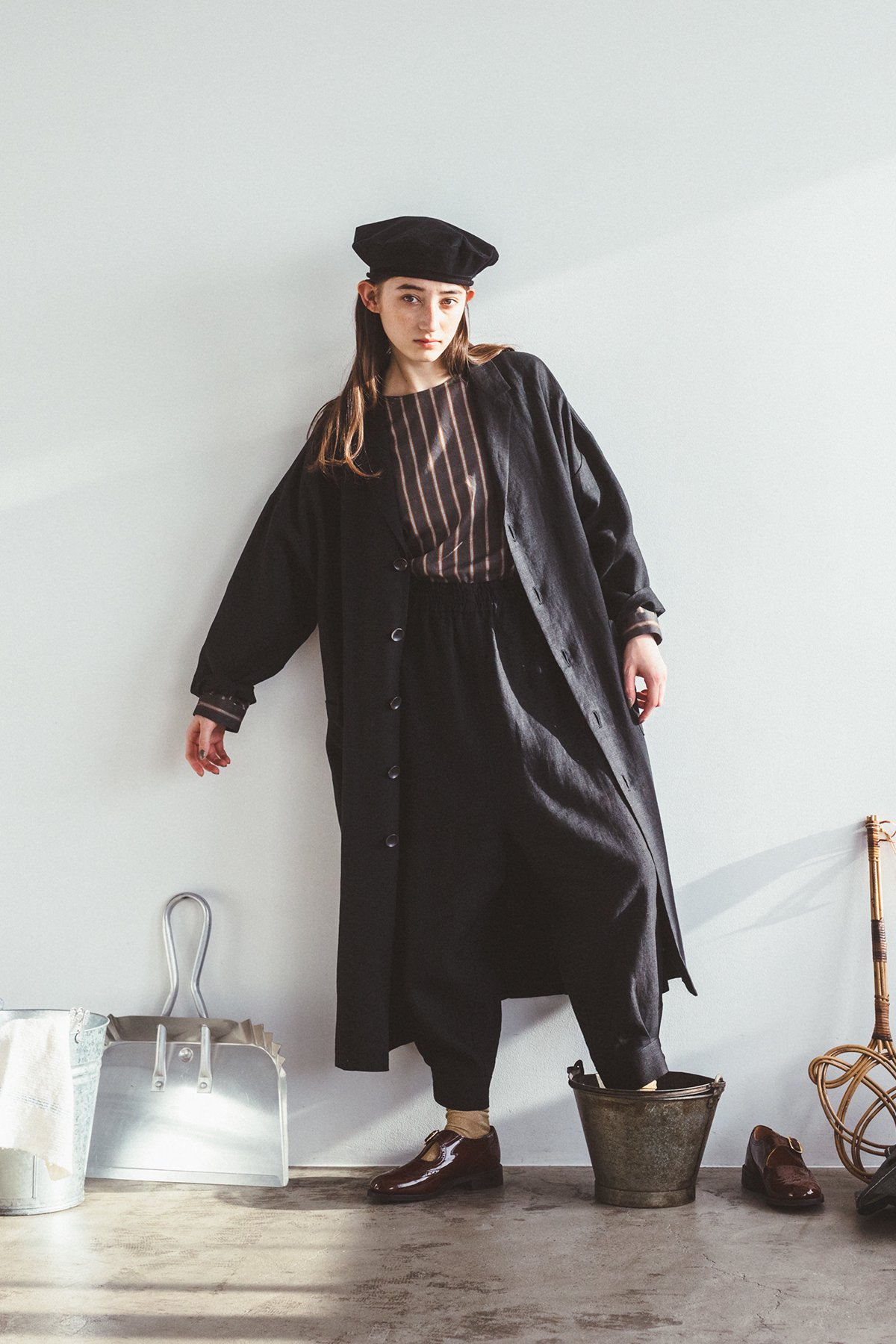 linen tailored coat / black - atelier naruse | Online store