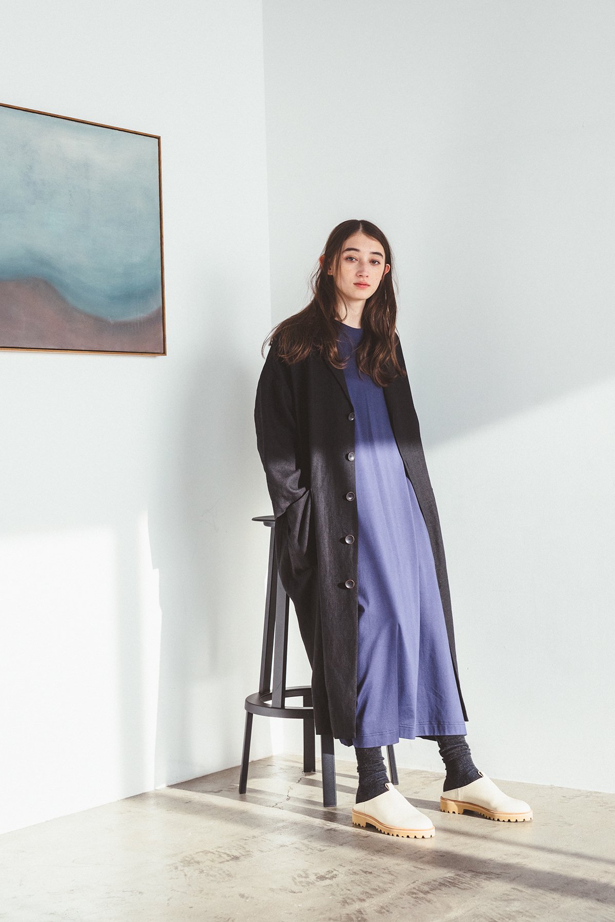 linen tailored coat / black - atelier naruse | Online store