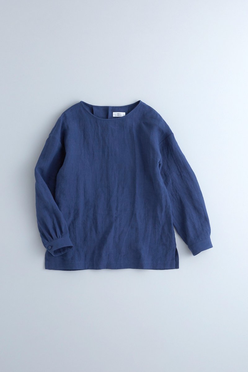 linen smock blouse / navy blue