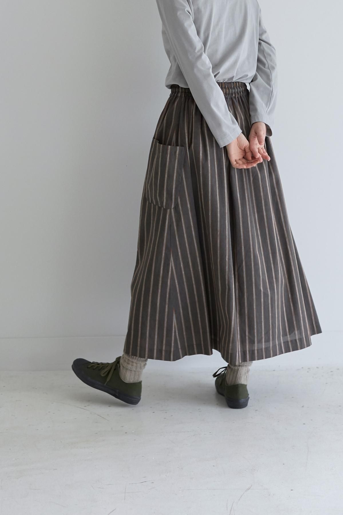 atelier naruse アトリエナルセ　コットンギャザースカート cotton linen gather skirt / stripe - atelier naruse｜Online