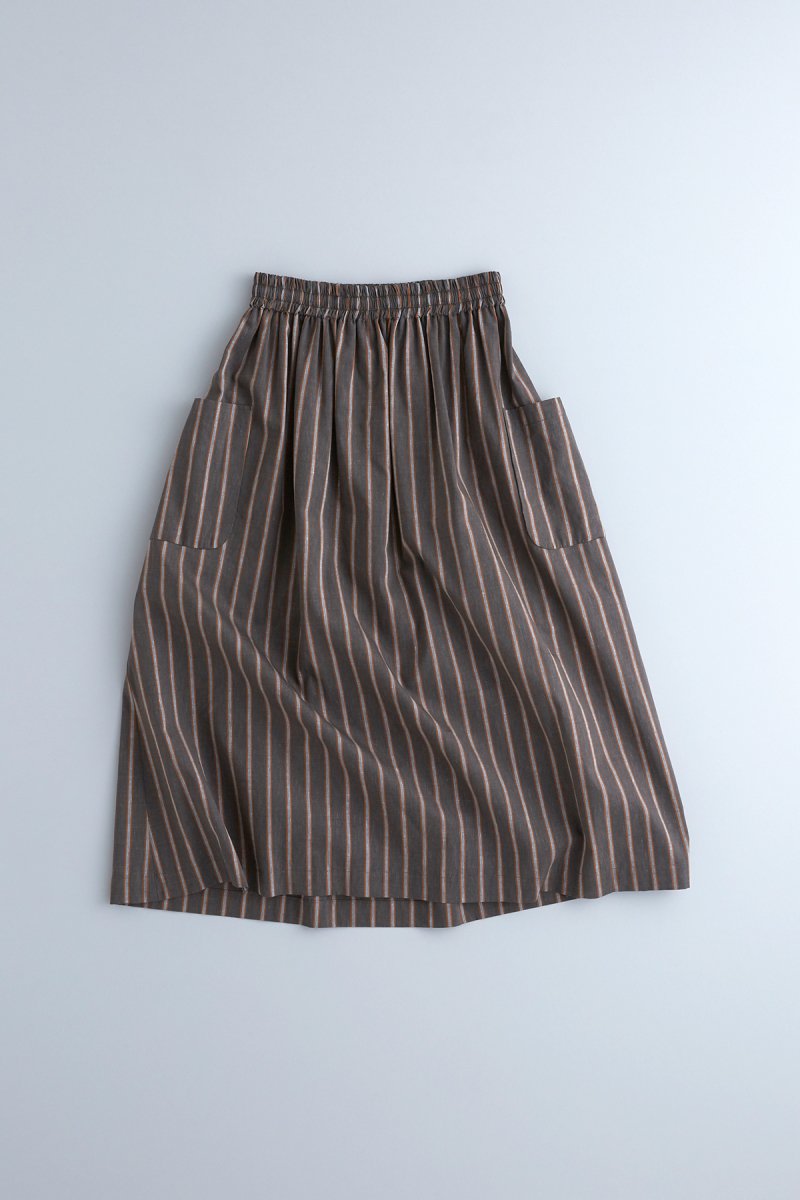 cotton linen gather skirt / stripe
