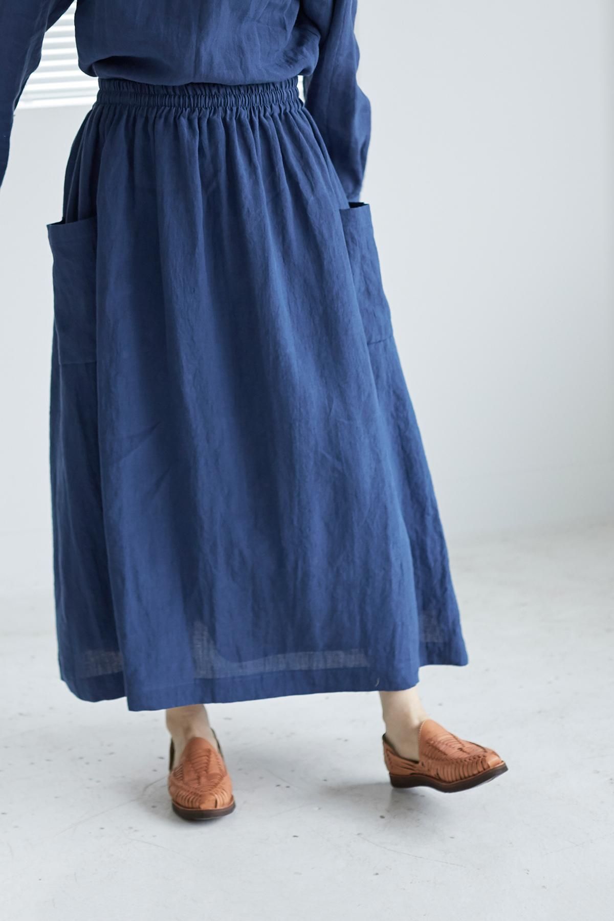 atelier naruse アトリエナルセ　リネン　スカート linen gather skirt / navy blue - atelier naruse｜Online