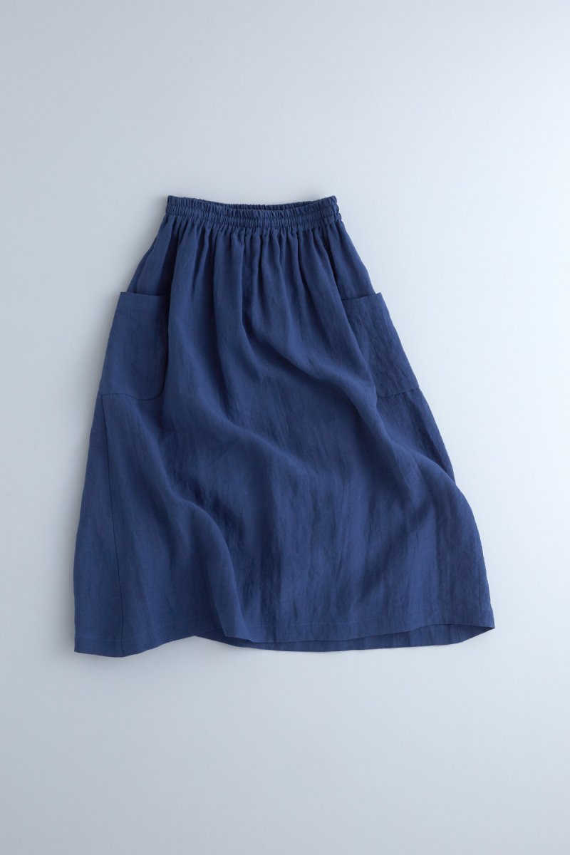 linen gather skirt / navy blue