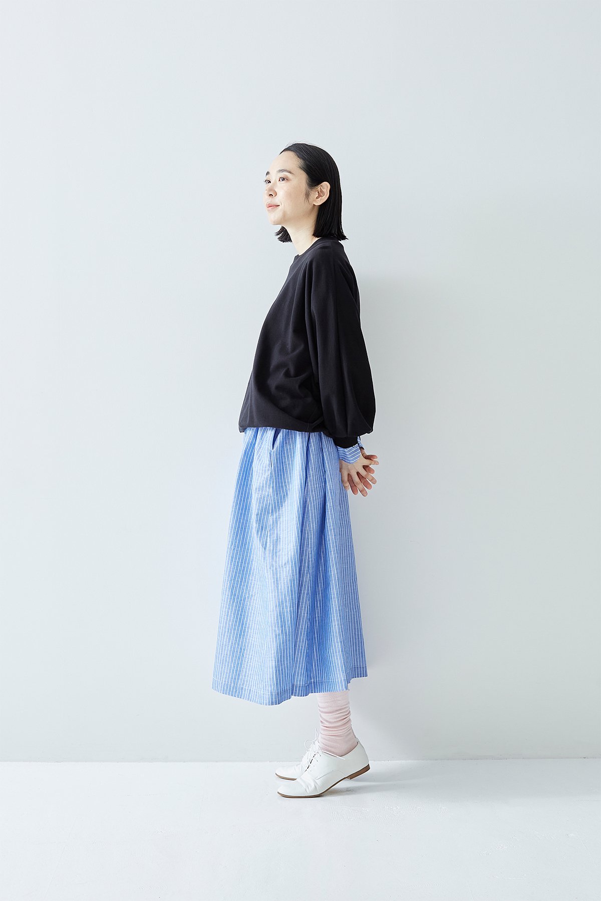 cotton linen long one-piece / stripe - atelier naruse | Online store