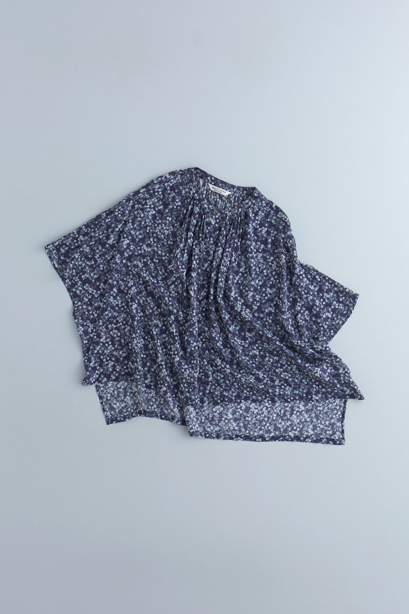 DEVEAUX print series ~mini flower~ rayon band-collar blouse