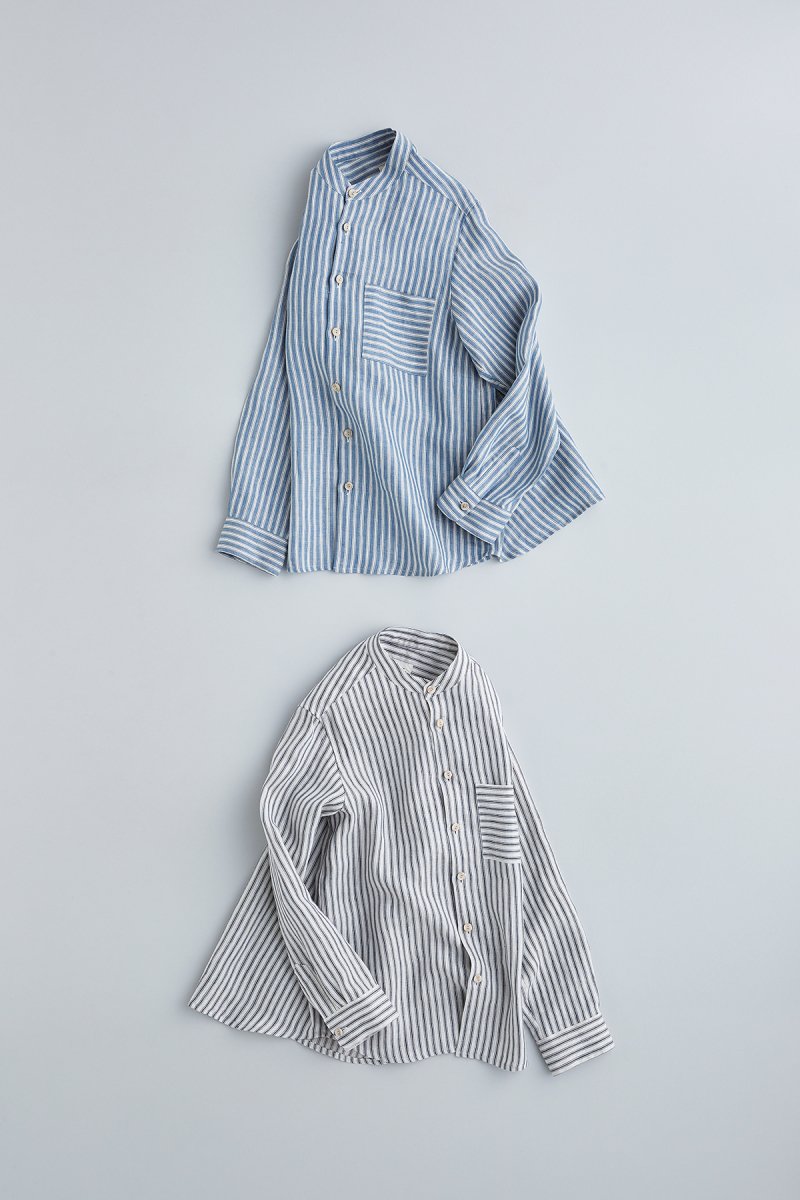 linen band-collar shirt（double stripe）