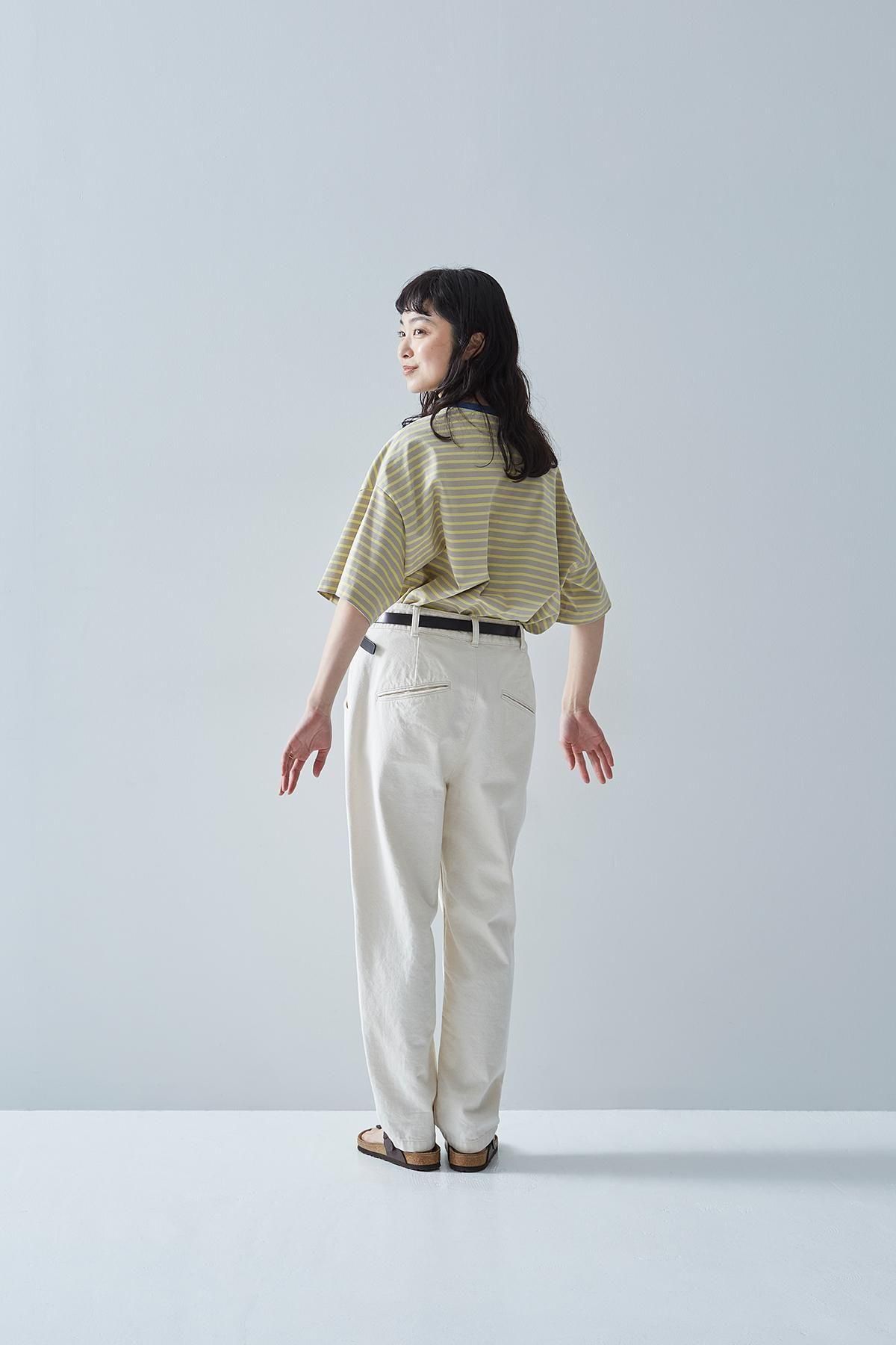 未使用 タグ付き アトリエナルセ リネンペックトップパンツ 36 cotton denim peck top pants - atelier naruse｜Online store