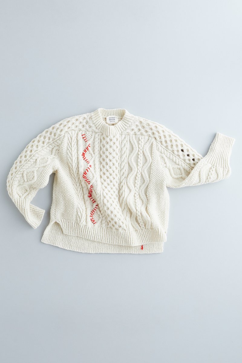 DARUMA × atelier naruse｜cheviot wool ~Dufy~ hand knitted cable sweater / kinari