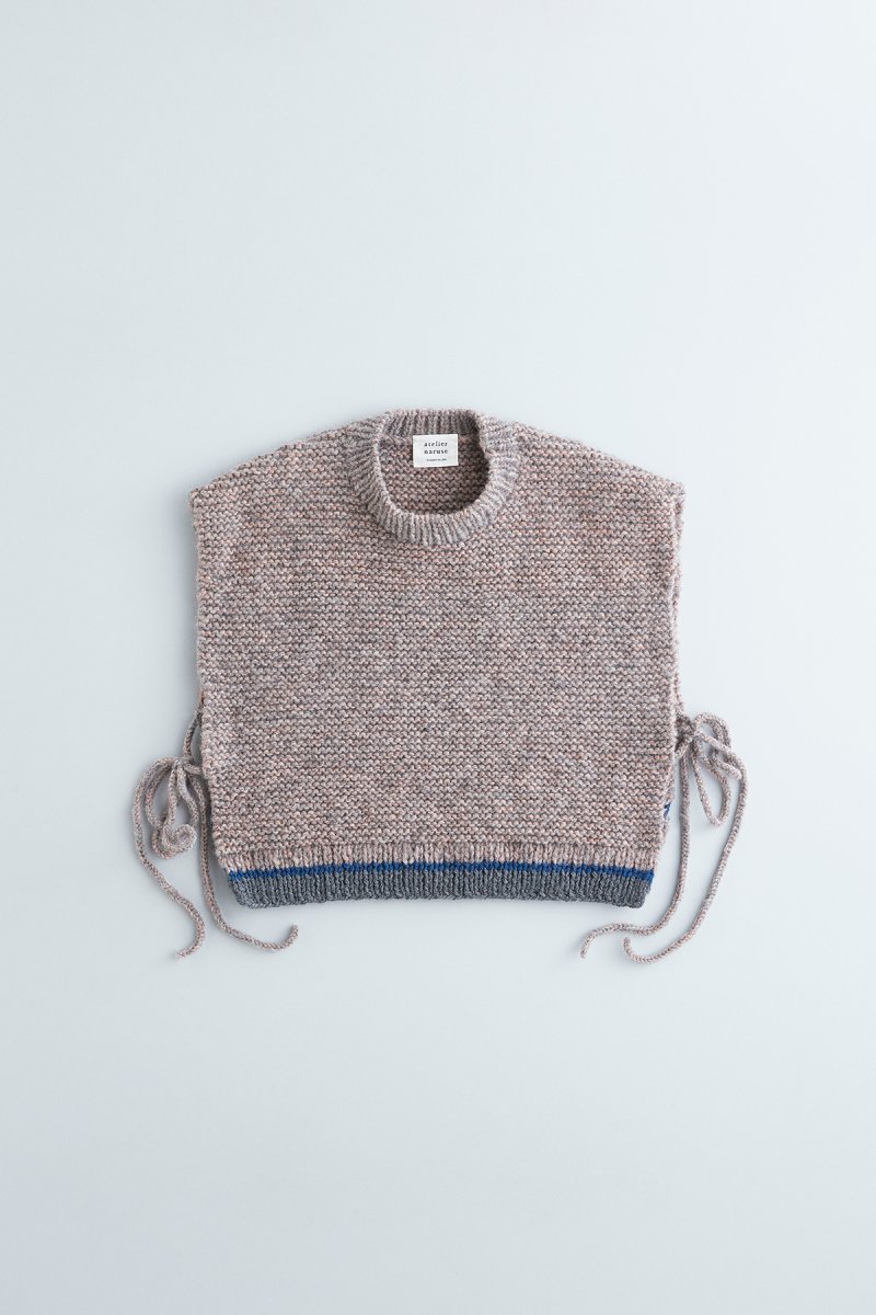 DARUMA × atelier naruse｜GEEK ~mong-mal~ hand knitted vest / pink gray（gray×neon orange）