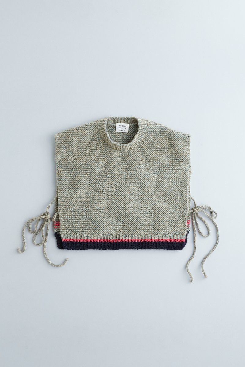 DARUMA × atelier naruse｜GEEK ~mong-mal~ hand knitted vest / mint blue（beige×turquoise blue）