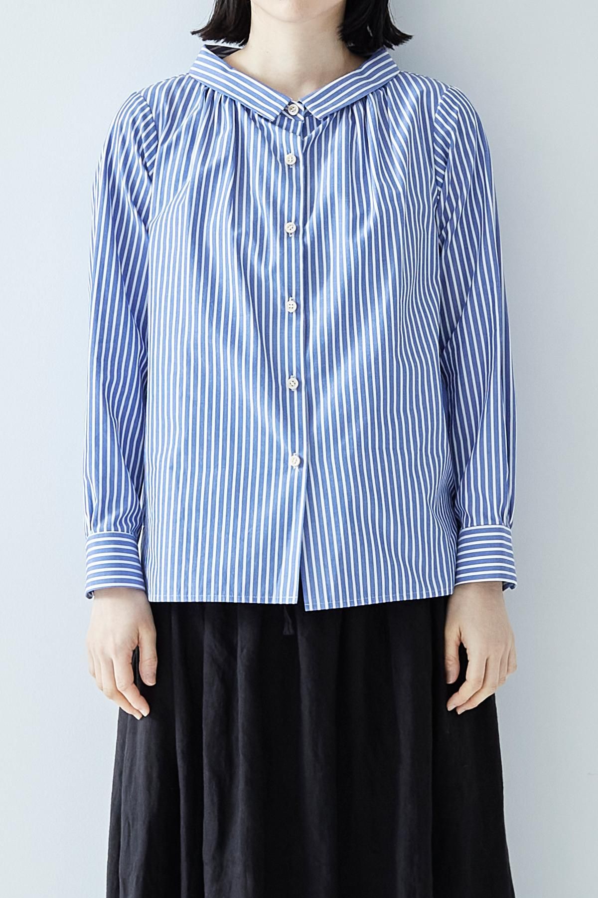 cotton stand-off collar blouse / stripe - atelier naruse