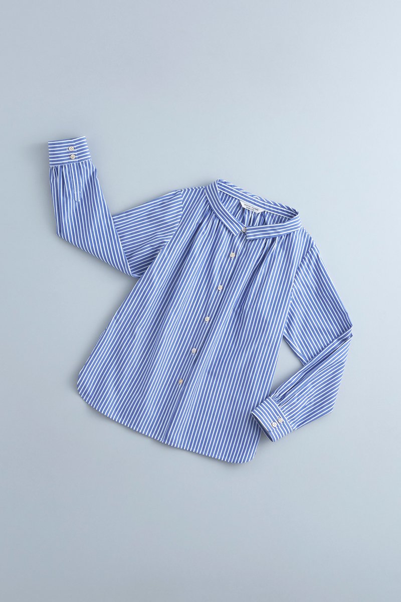 cotton stand-off collar blouse / stripe