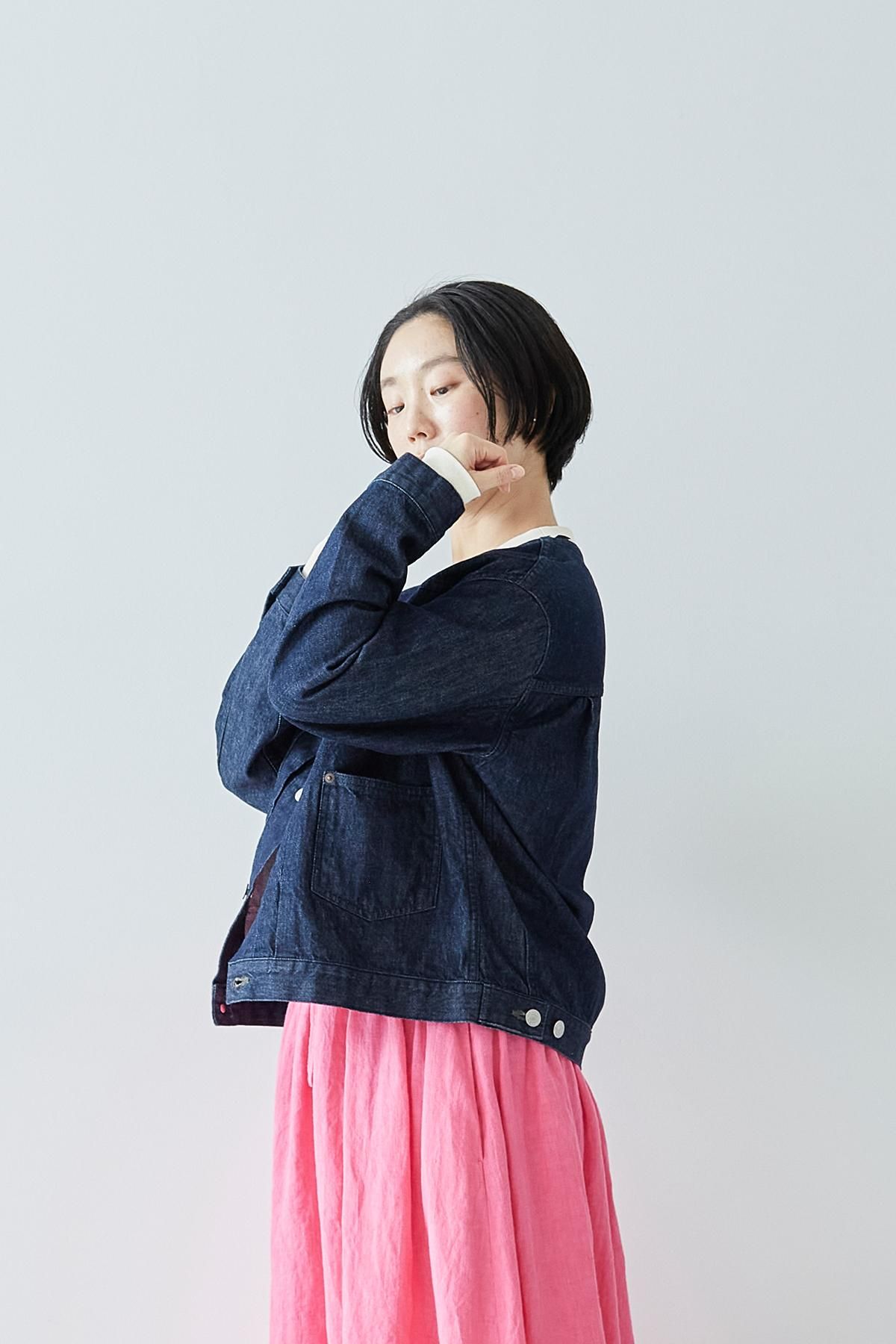 cotton denim no collar jacket - atelier naruse｜Online store
