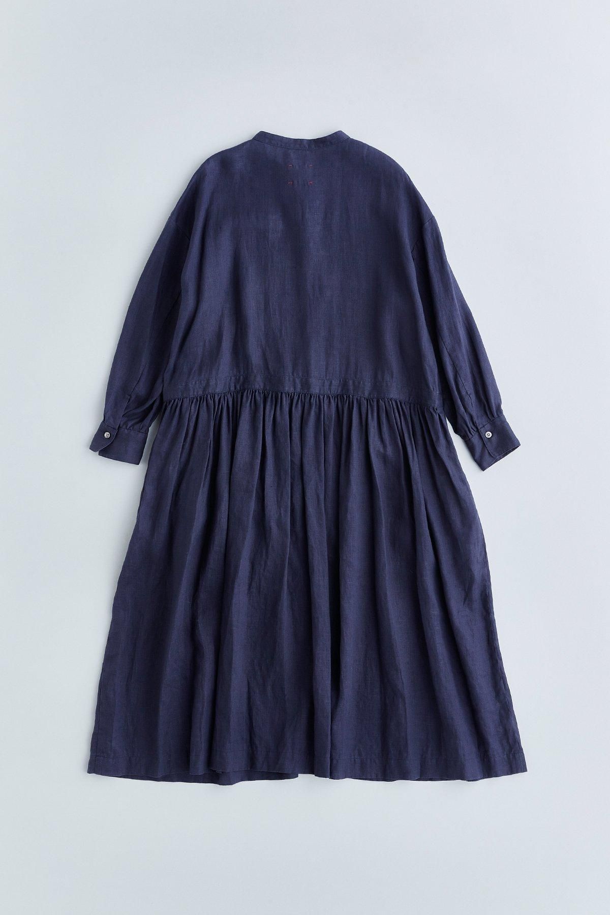 ワンピース atelier naruse linen shirt one piece linen shirt gather one-piece / aqua blue - atelier naruse