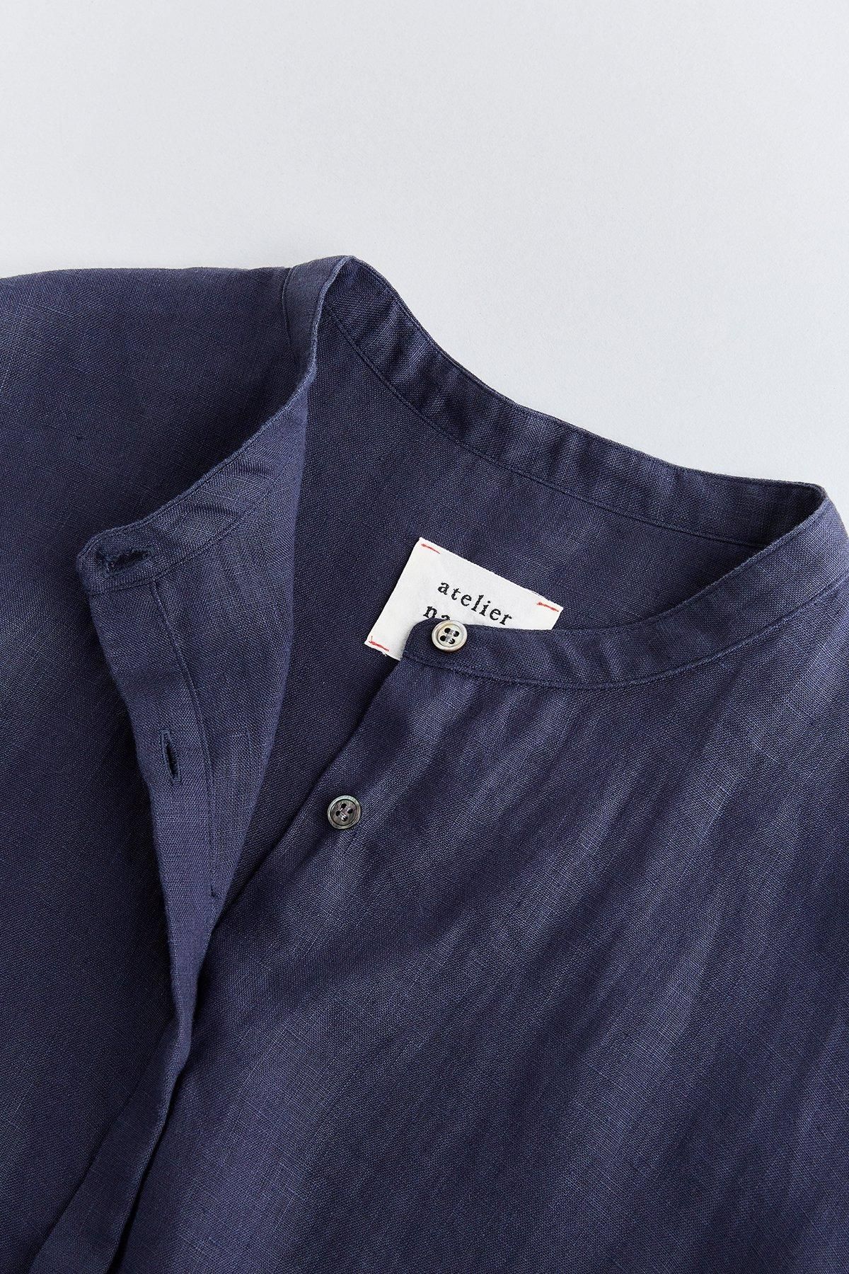linen shirt gather one-piece / navy - atelier naruse|Online linen shirt gather one-piece / navy - atelier naruse|Online