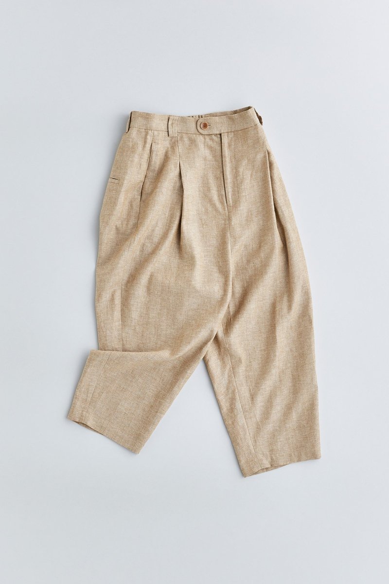linen cotton tuck wide pants / camel
