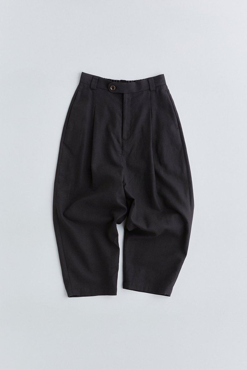 linen cotton tuck wide pants / black