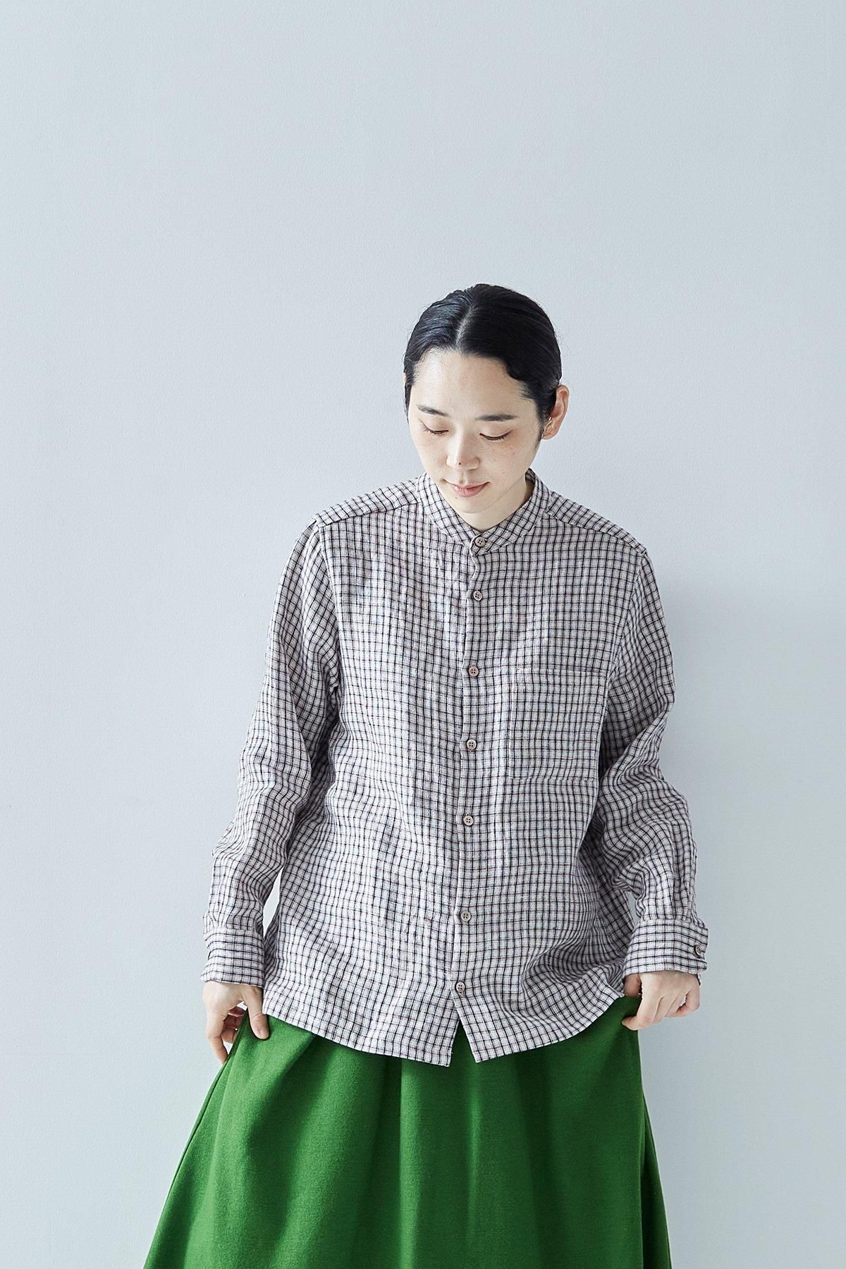 linen check band-collar shirt - atelier naruse|Online store linen check band-collar shirt - atelier naruse|Online store