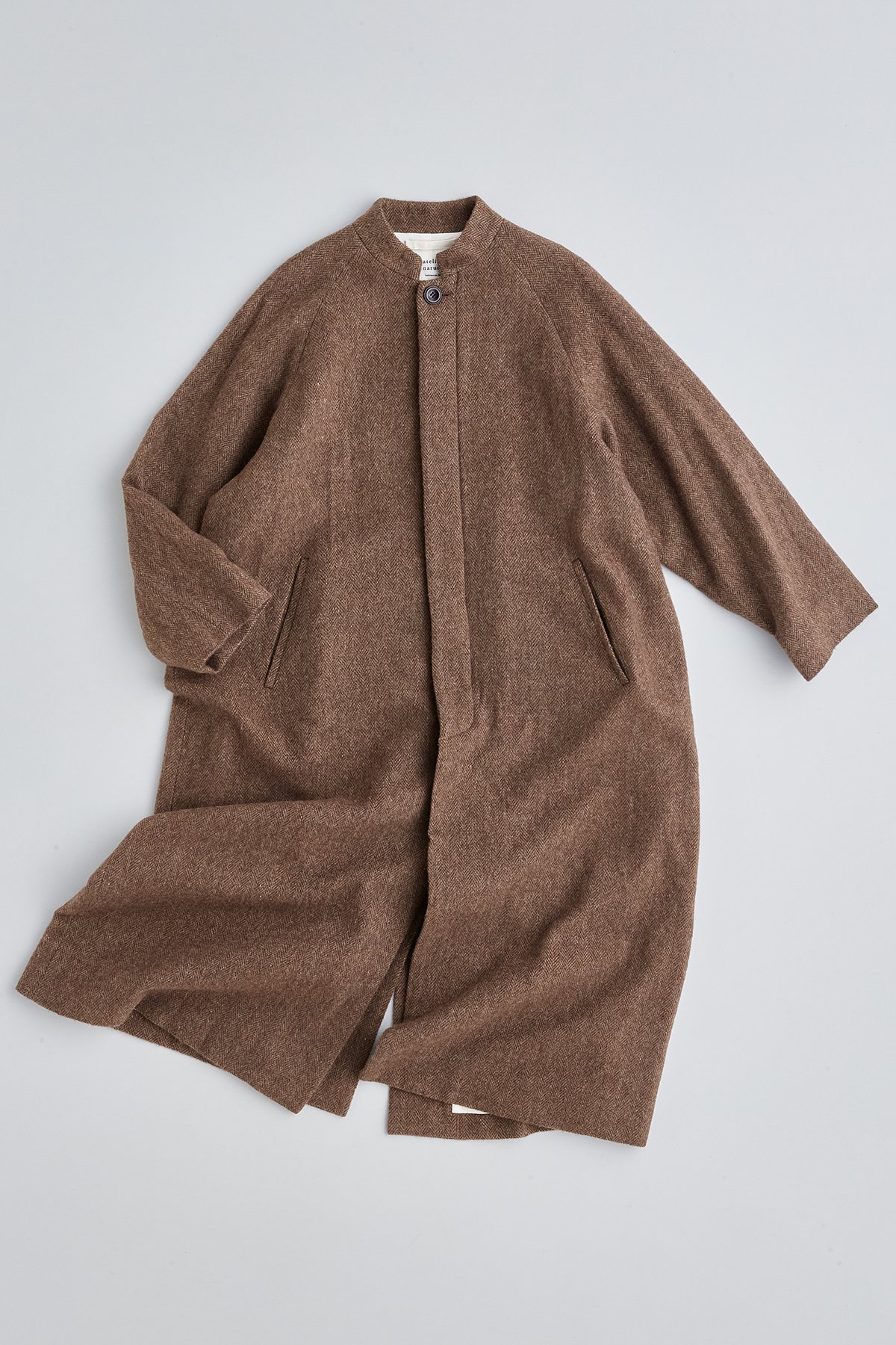 wool linen tweed stand collar coat