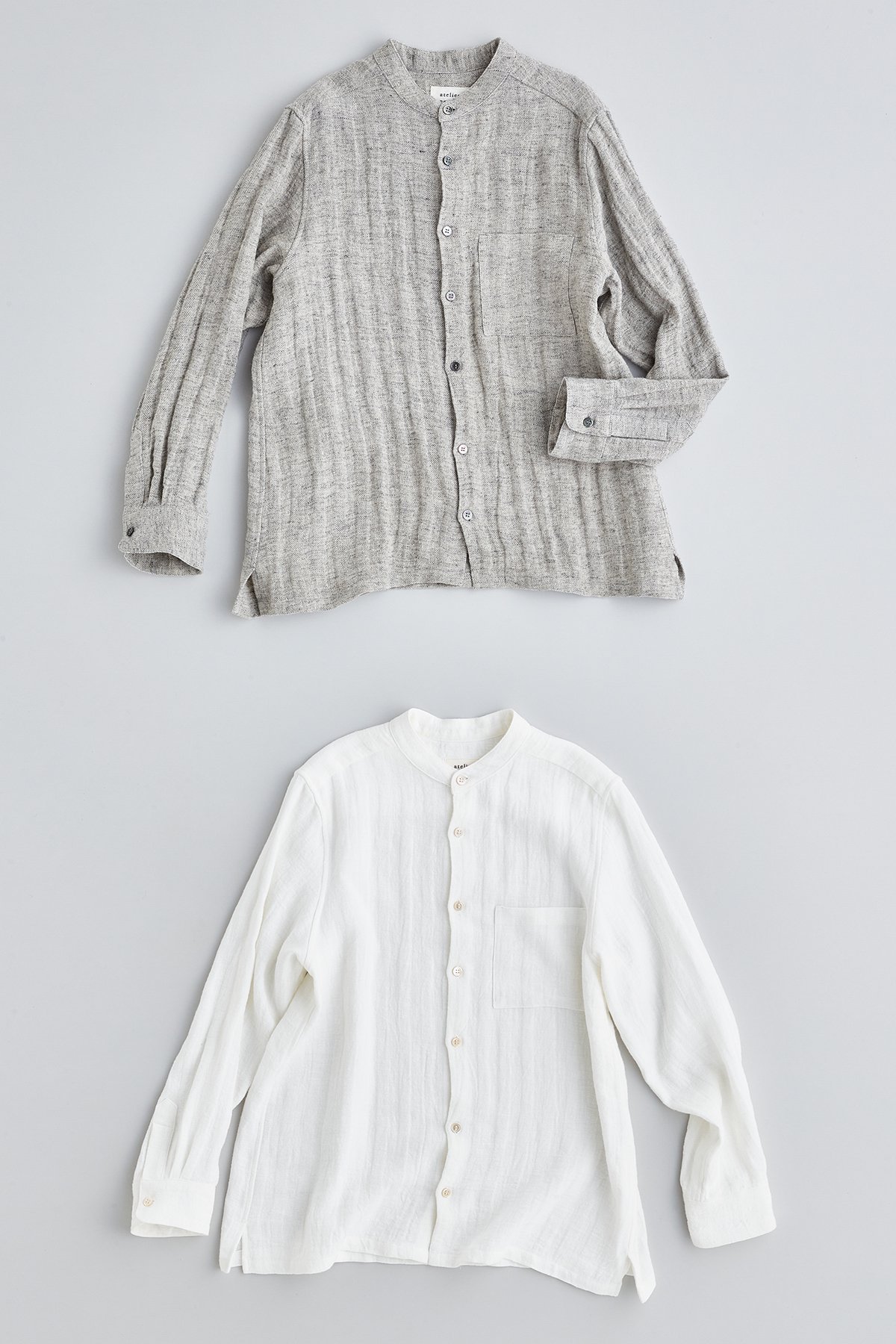 linen tweed band-collar shirt