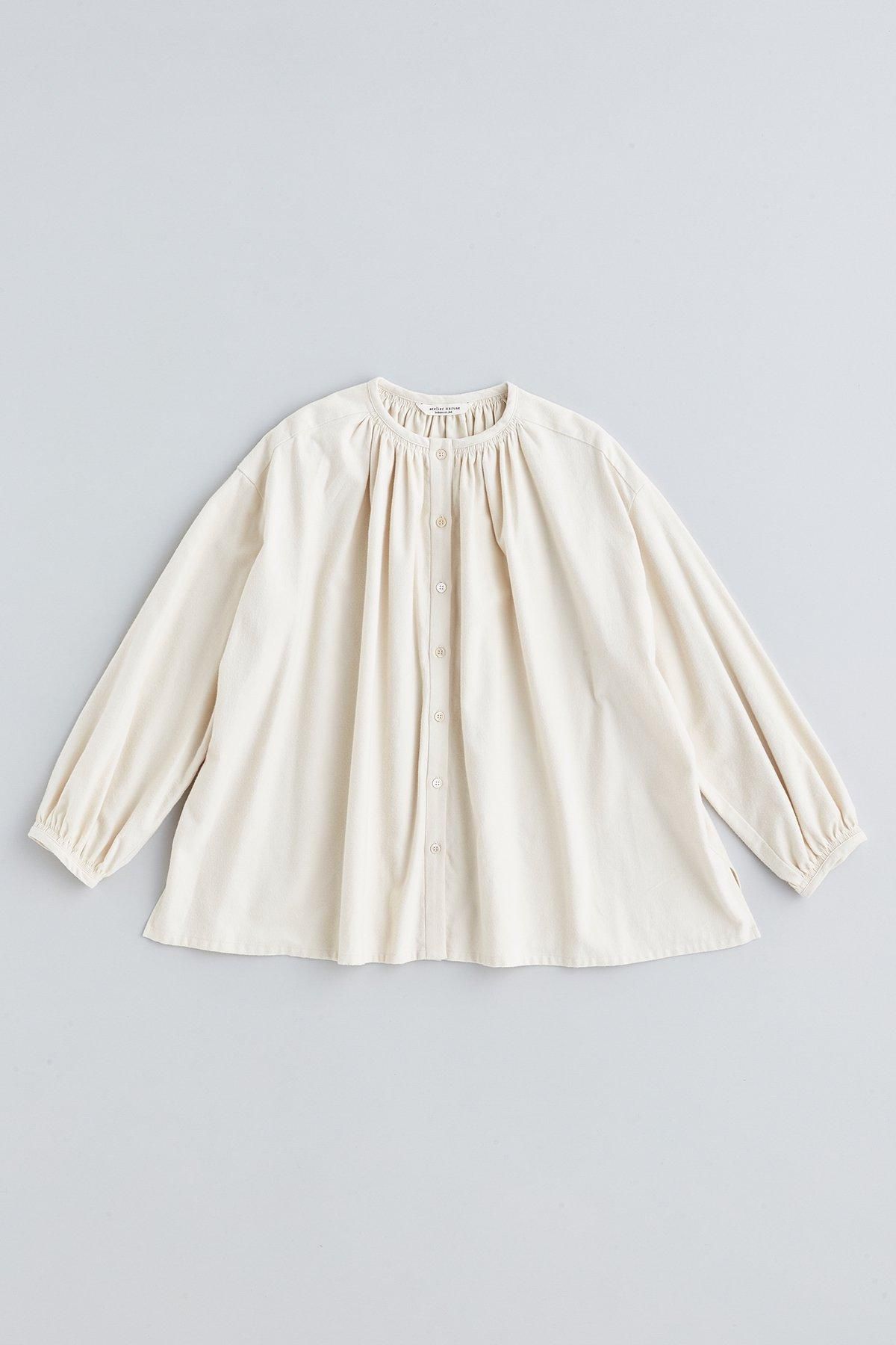 brushed organic cotton stitch gather blouse - atelier naruse