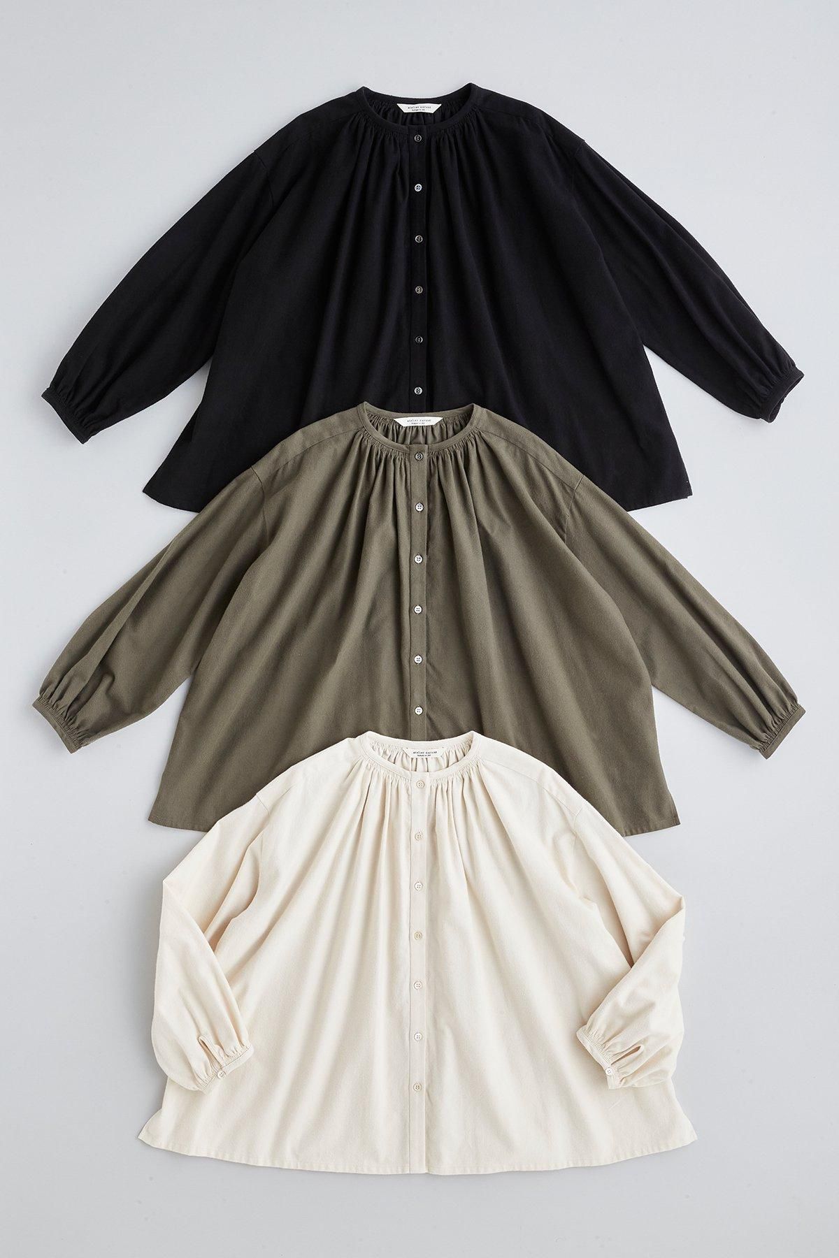 brushed organic cotton stitch gather blouse