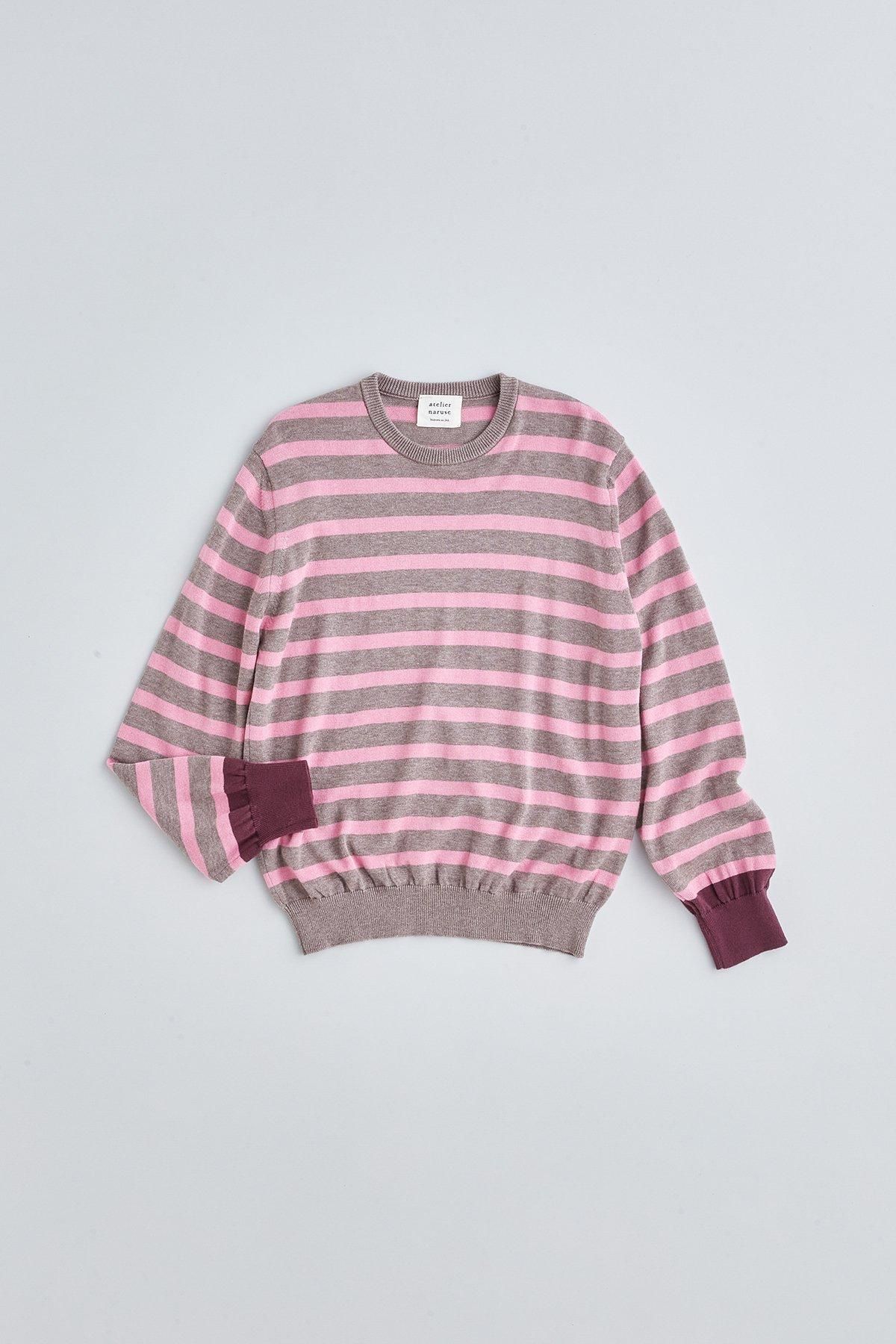 アトリエナルセコットンウールボーダーニット新品タグ付きピンク✖️ボルドー cotton wool border knit - atelier naruse|Online store|the an