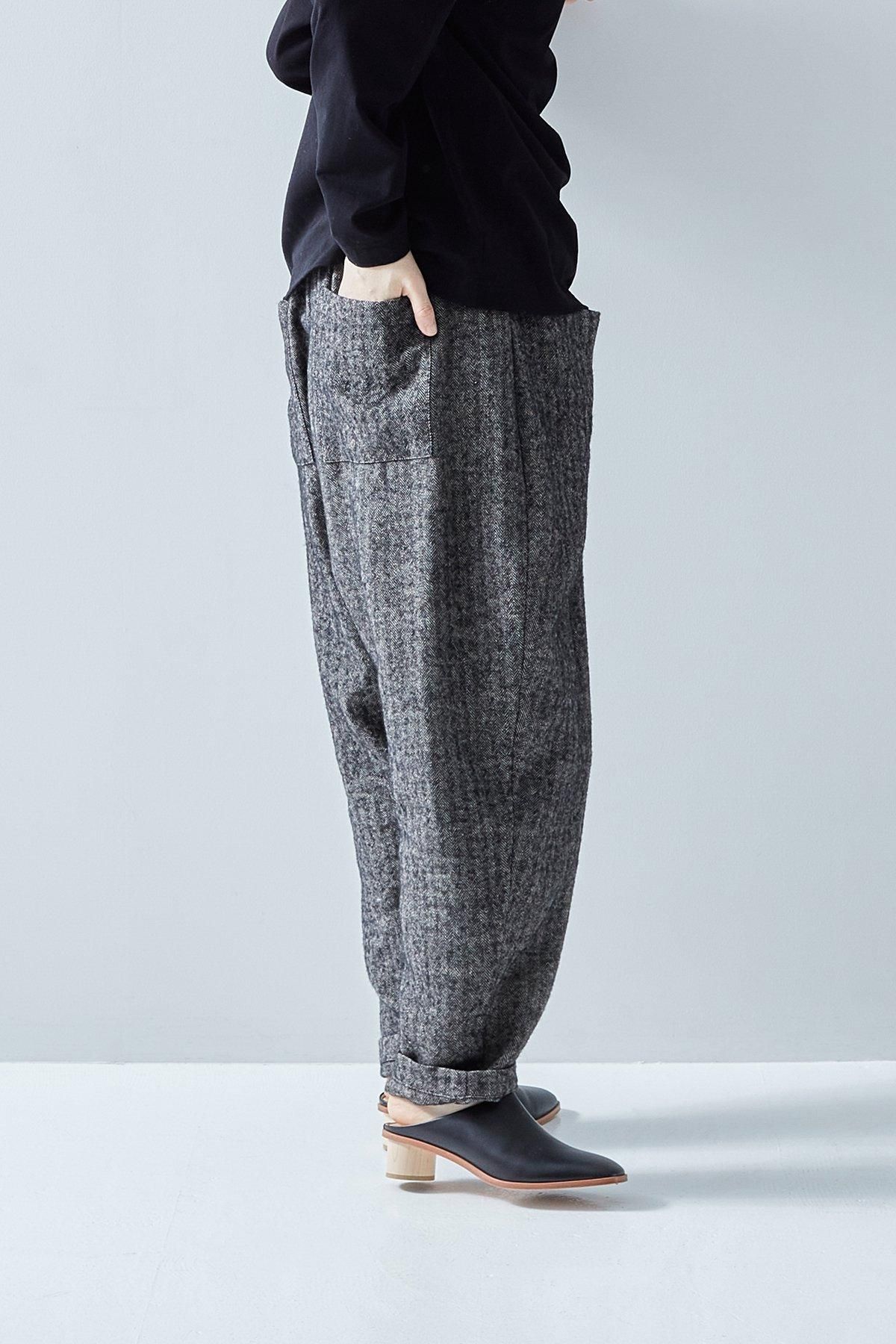新品  2024a/w  アトリエナルセ サルエル ヘリンボーン パンツ shetland wool linen sarrouel pants - atelier naruse｜Online