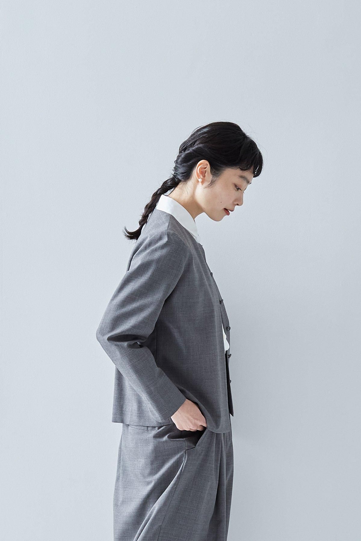 2025｜formal set-up no collar jacket / gray - atelier naruse