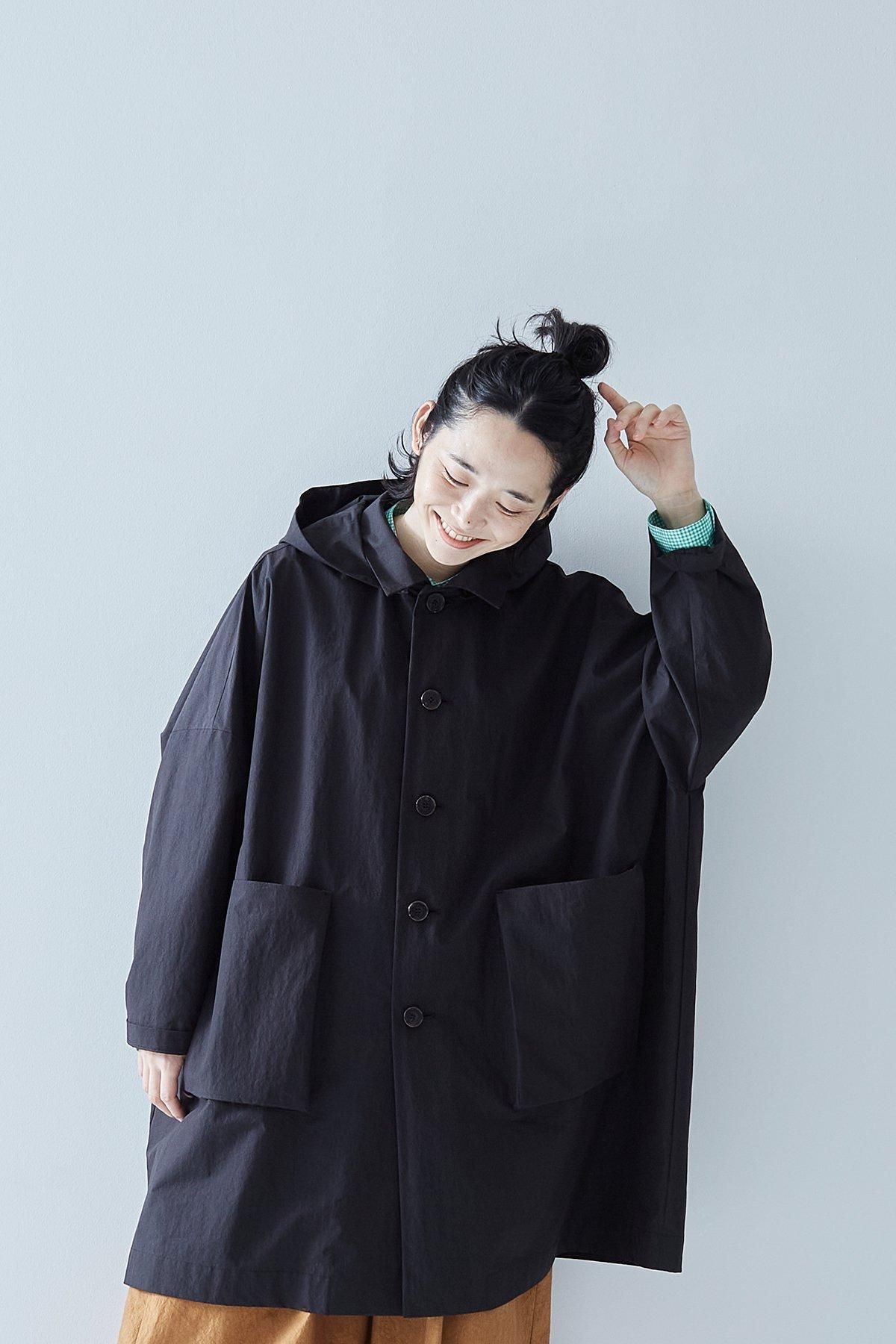 cotton nylon taffeta hooded coat / black - atelier naruse cotton nylon taffeta hooded coat / black - atelier naruse