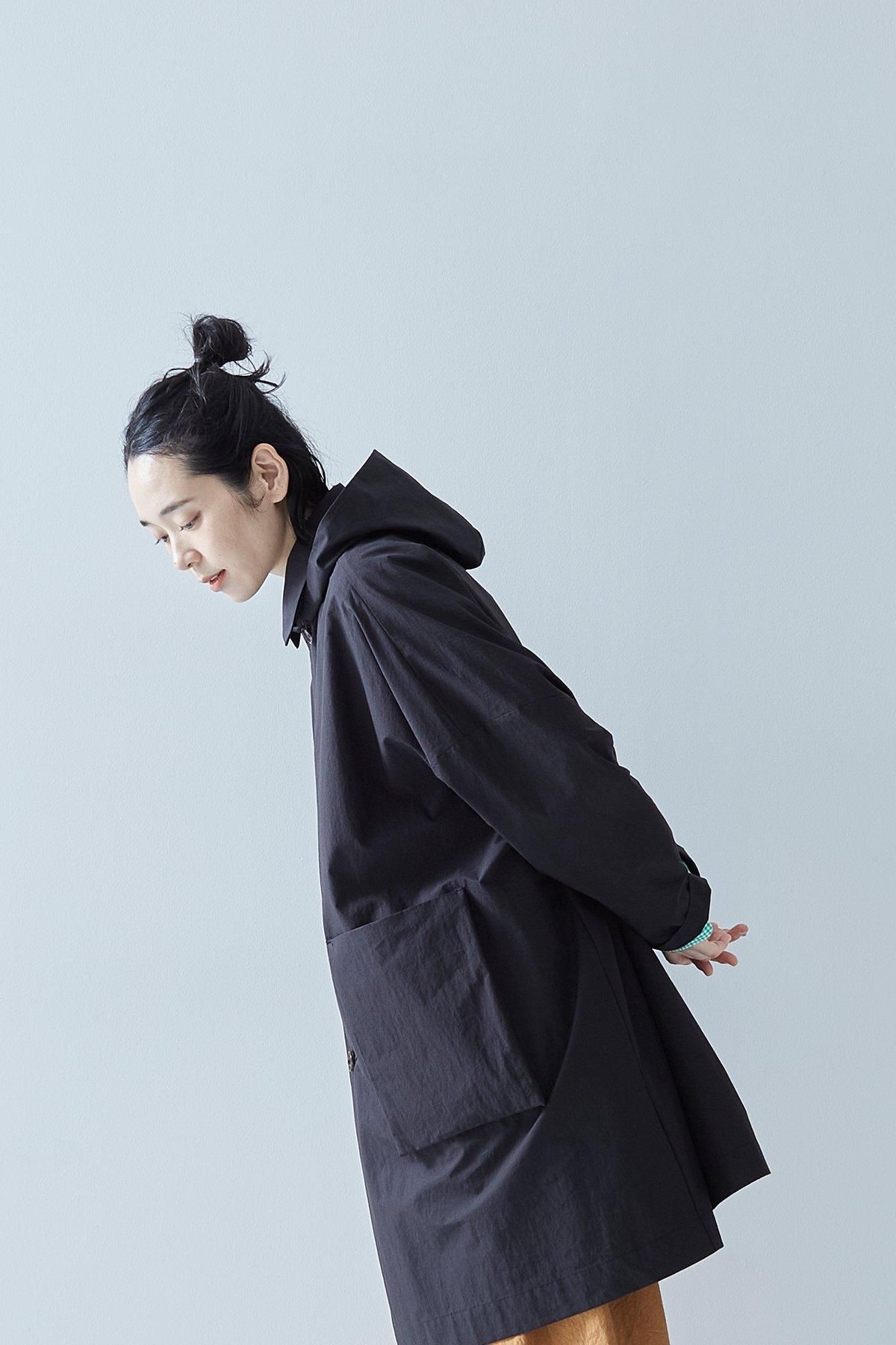 アトリエナルセ　cotton nylon taffeta hooded coat cotton nylon taffeta hooded coat / black - atelier naruse