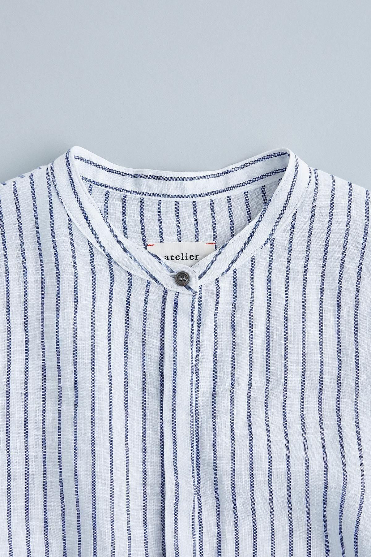 アトリエナルセ　リネンシャツワンピース　stripe linen shirt one-piece / stripe - atelier naruse｜Online