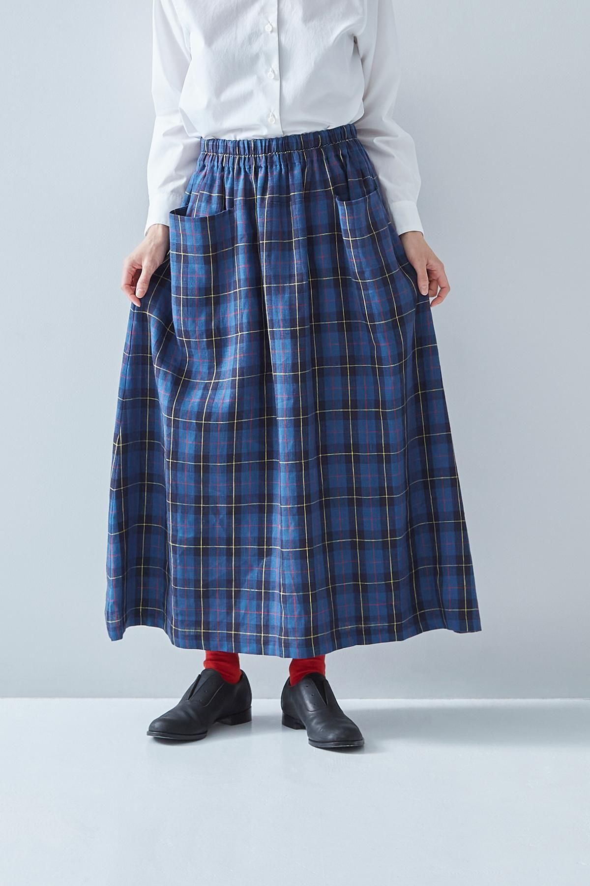 #25206 chai　チベタンスカートオーダー linen cut-in pocket skirt ～tartan check～ - atelier naruse