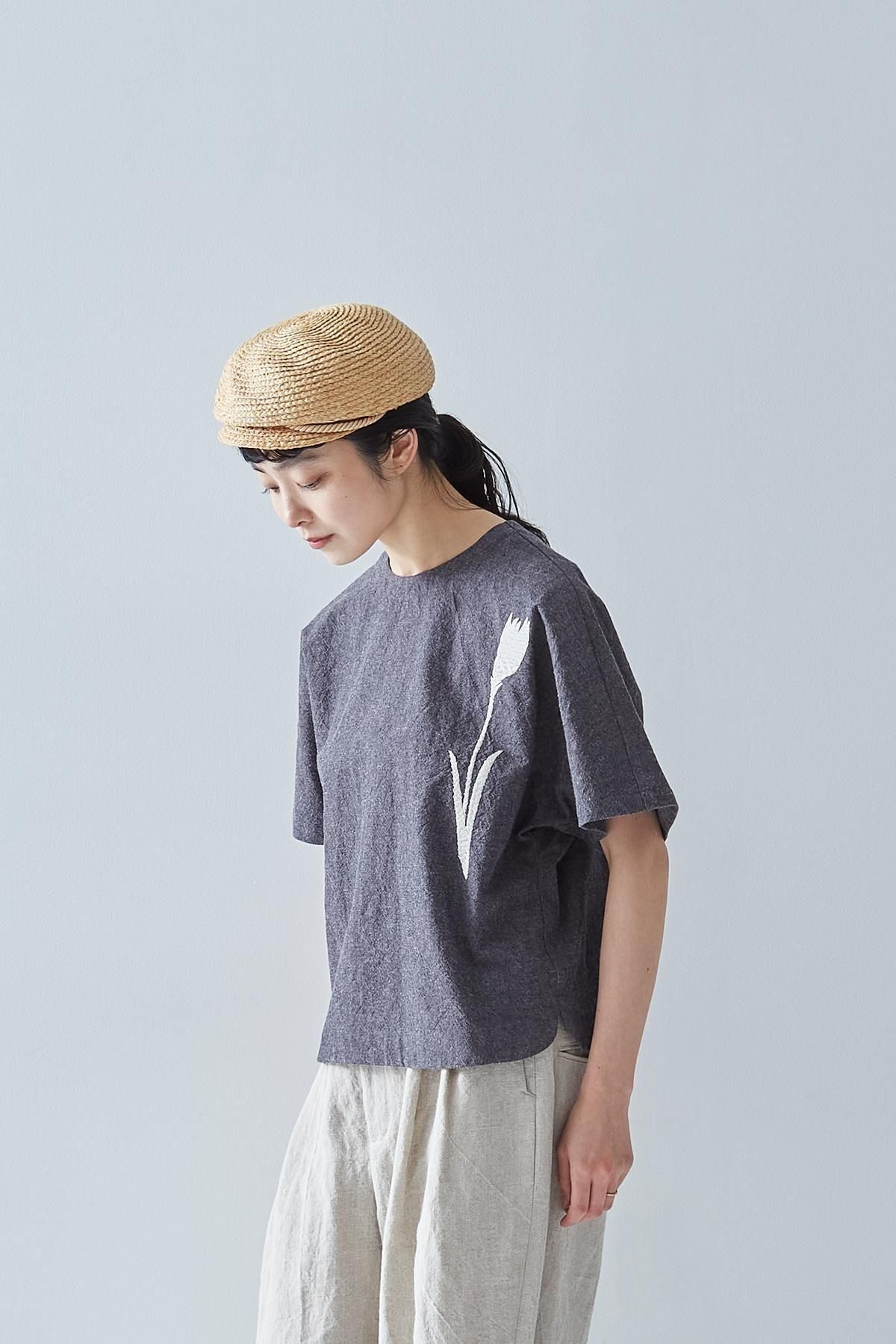 トップス atelier naruse smock blouse / moku-gray atelier naruse Cotton Linen Smock Blouse Tulip MOKU GRAY