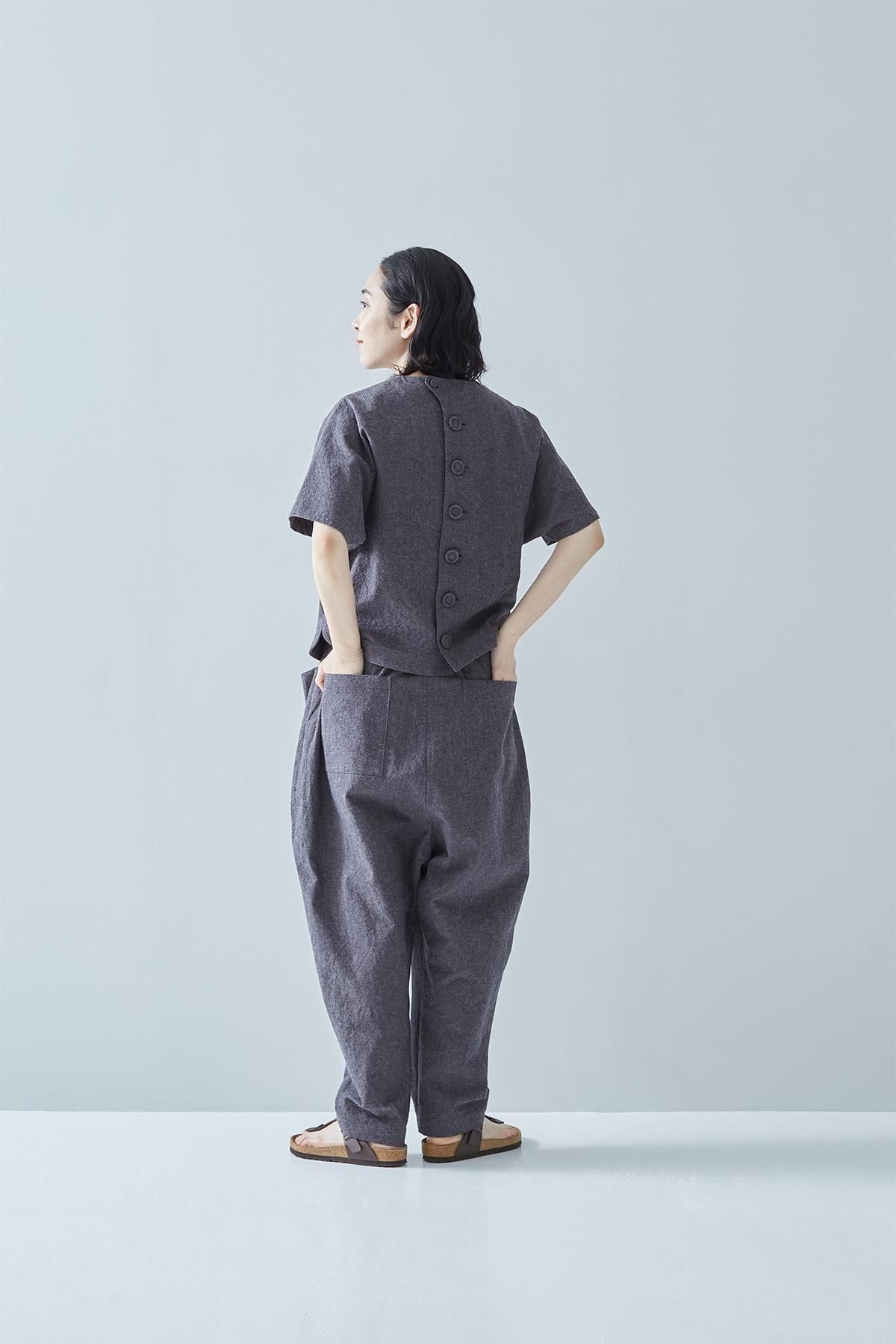トップス atelier naruse smock blouse / moku-gray atelier naruse Cotton Linen Smock Blouse Tulip MOKU GRAY