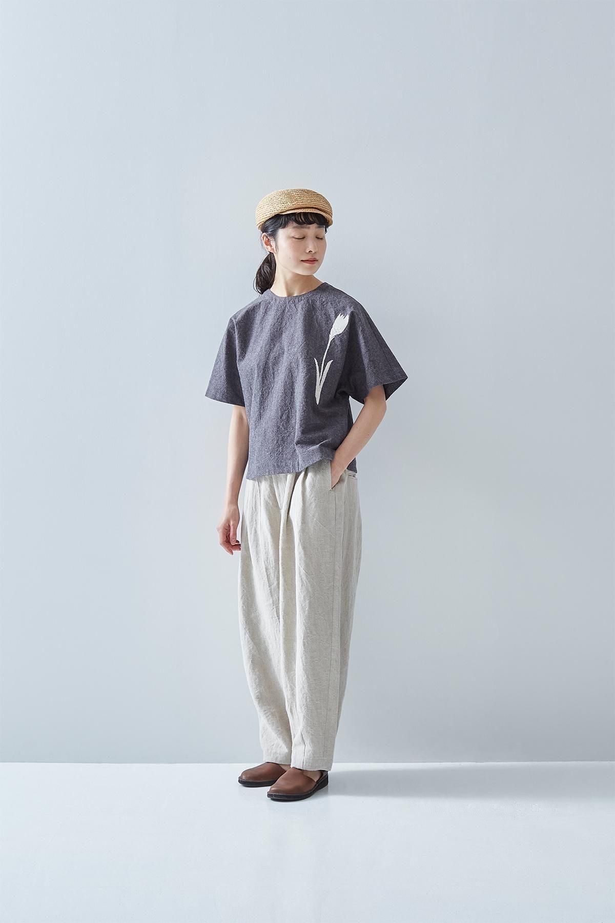 トップス atelier naruse smock blouse / moku-gray atelier naruse Cotton Linen Smock Blouse Tulip MOKU GRAY
