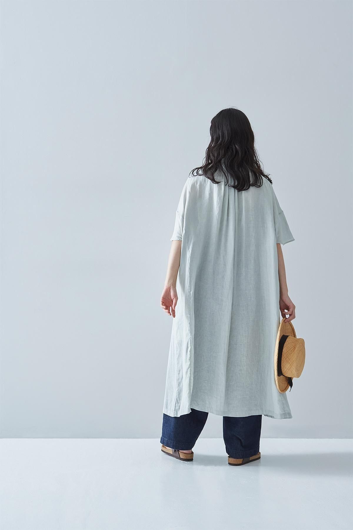 linen wide gather one-piece / pale mint - atelier naruse