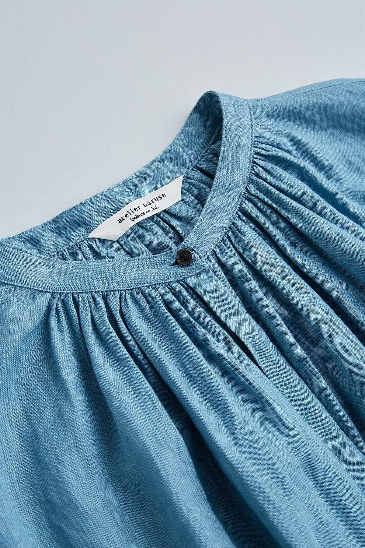 linen wide gather one-piece / aqua blue - atelier naruse