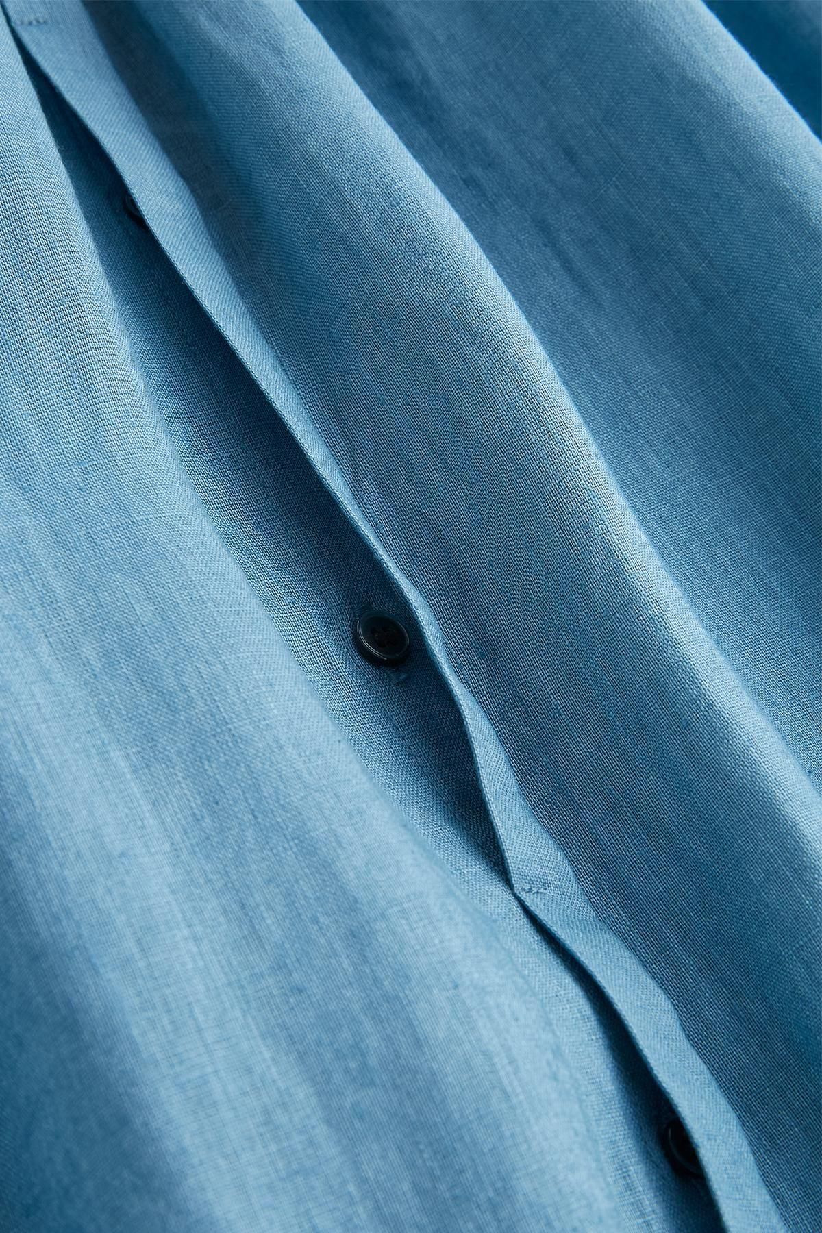 アトリエナルセ　リネンワイドギャザーワンピース　アクアブルー linen wide gather one-piece / aqua blue - atelier naruse