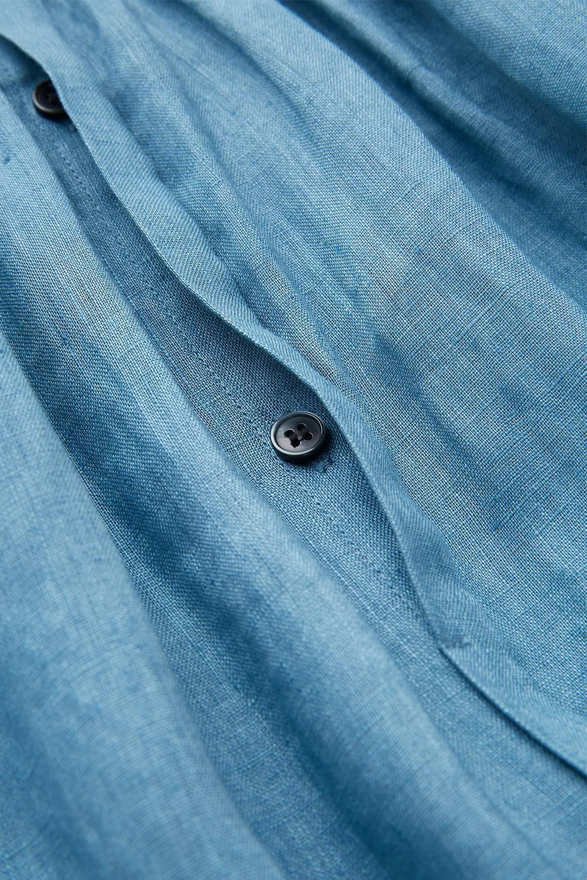 linen wide gather one-piece / aqua blue - atelier naruse