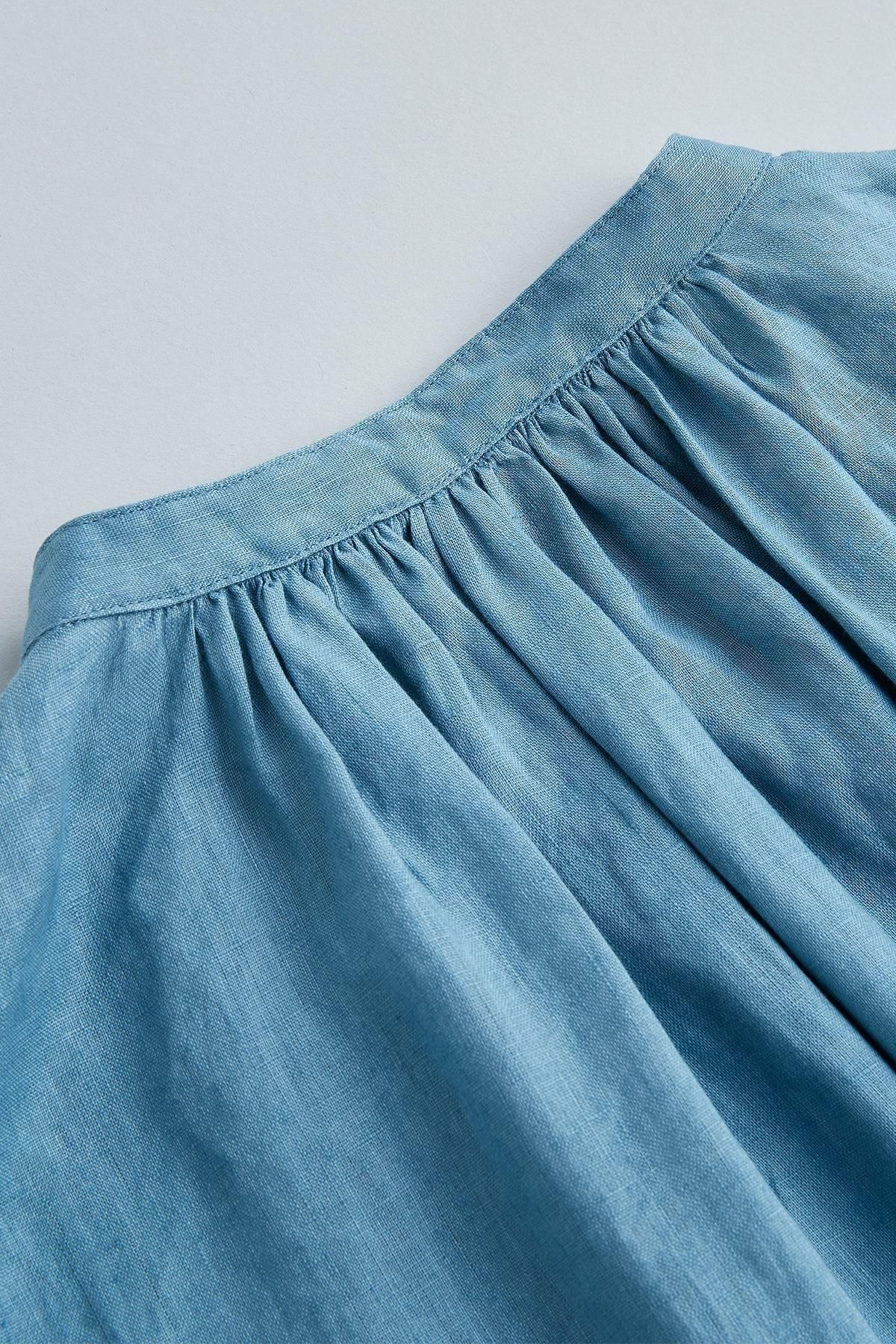 linen wide gather one-piece / aqua blue - atelier naruse